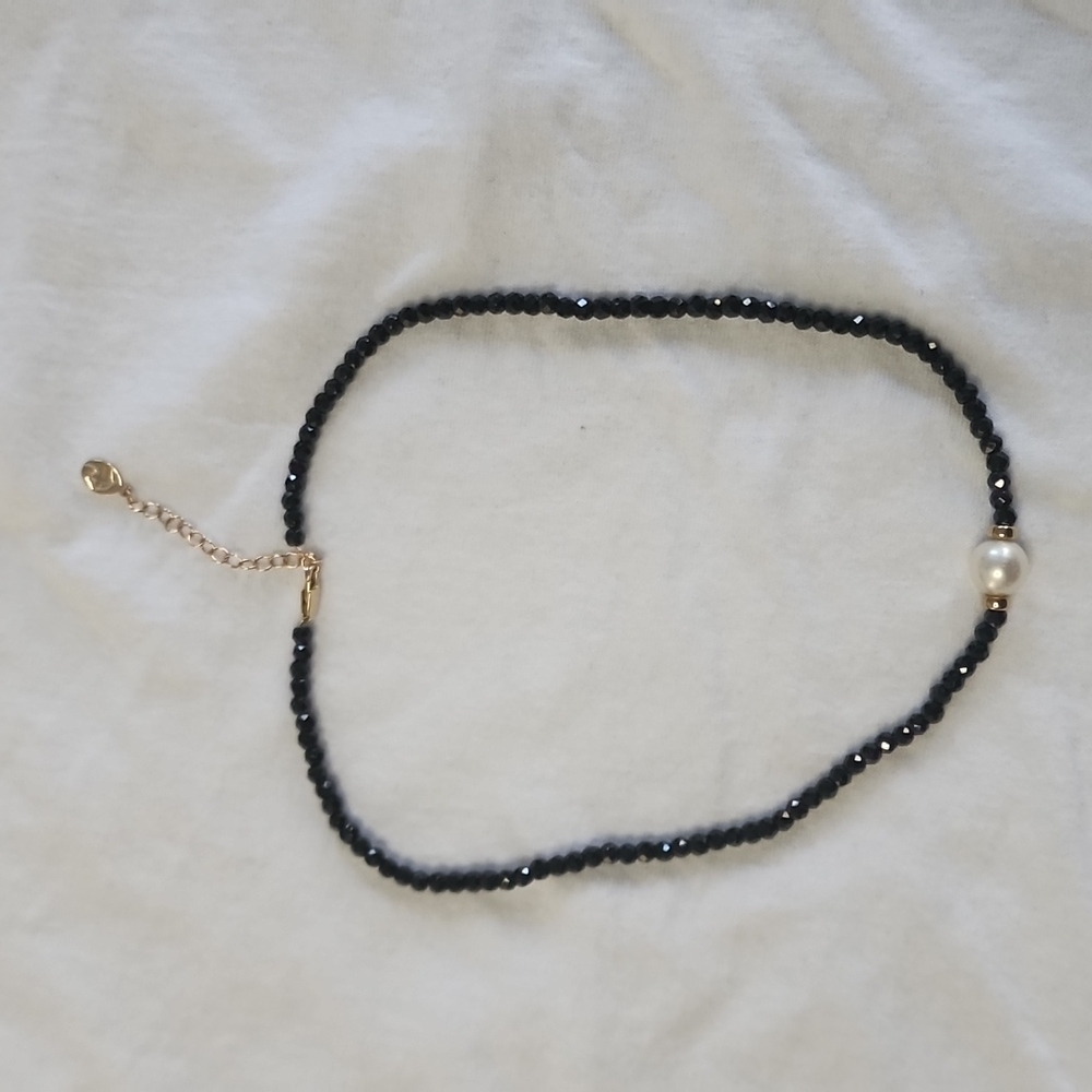 Effy gold,black spinel, and freshwater pearl necklace